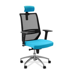 Кресло для руководителя Aero lux с подголовником, сетка/ткань TW / черная/голубая в Саратове