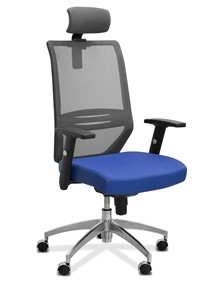 Кресло офисное Aero с подголовником, сетка/ткань TW / черная/ синяя в Саратове