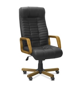 Офисное кресло для руководителя Атлант W, экокожа премиум / черная CN1114/ дерево - орех в Саратове