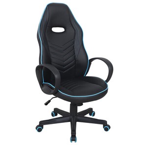 Офисное кресло BRABIX "Flame GM-004", экокожа, черное/голубое, 532498 в Энгельсе