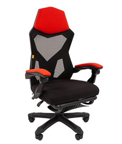 Кресло CHAIRMAN 571 с подставкой для ног , сетчатый акрил / полиэстер черный/красный в Энгельсе