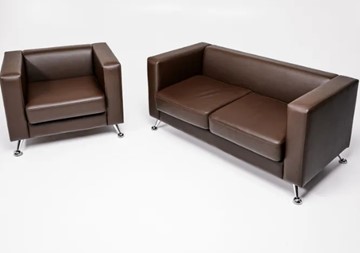 Комплект мебели Альбиони коричневый кожзам  диван 2Д + кресло в Энгельсе