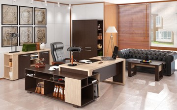 Кабинет руководителя ALTO с высоким шкафом для одежды, низким для документов и журнальным столиком в Саратове