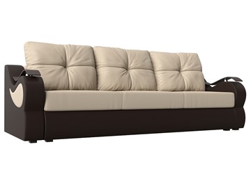 Прямой диван Меркурий еврокнижка, Бежевый/коричневый (экокожа) в Энгельсе