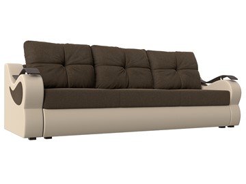 Прямой диван Меркурий еврокнижка, Коричневый/бежевый (рогожка/экокожа) в Саратове