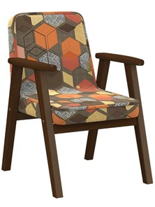 Кресло Ретро ткань геометрия коричневый, каркас орех в Балаково