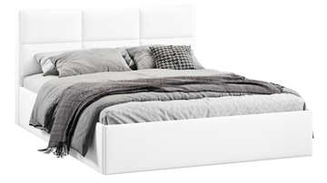 Кровать в спальню с подъемным механизмом с заглушиной Стелла тип 1 (Экокожа белая Polo) в Энгельсе