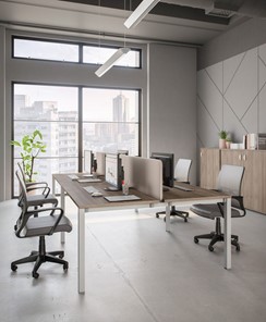 Офисный комплект мебели Комфорт КФ (дуб шамони темный) на белом металокаркасе в Энгельсе