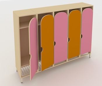 Распашной детский шкаф ШГС5 Беж +Оранжевый + Розовый в Саратове