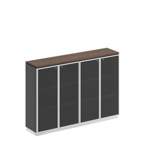 Шкаф для документов средний со стеклянными дверьми в рамке Bravo, дуб гладстоун/антрацит премиум (180,2х40х124,6) в Саратове