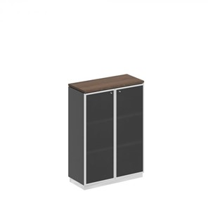Шкаф для документов средний со стеклянными дверьми в рамке Bravo, дуб гладстоун/антрацит премиум (90х40х124,6) в Саратове