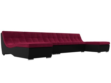 Большой П-образный диван Монреаль, Бордовый\Черный (Микровельвет\Экокожа) в Энгельсе