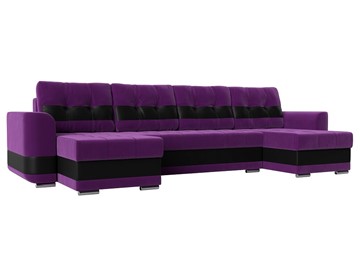 П-образный диван Честер, Фиолетовый/черный (вельвет/экокожа) в Саратове