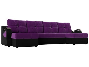 П-образный диван Меркурий П, Фиолетовый/черный (вельвет) в Саратове