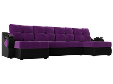 П-образный диван Меркурий П, Фиолетовый/черный (вельвет/экокожа) в Саратове