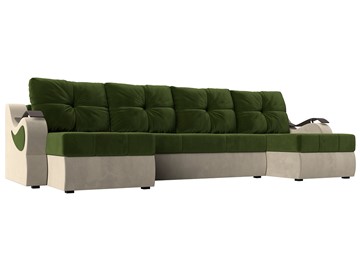 П-образный диван Меркурий П, Зеленый/бежевый (вельвет) в Саратове