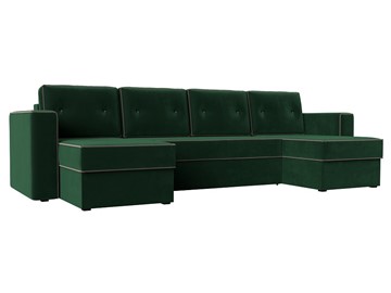 Большой П-образный диван Принстон, Зеленый\Коричневый (Велюр) боннель в Энгельсе