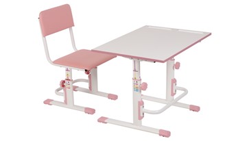 Комплект детской мебели POLINI Kids Растущая парта-трансформер М1 и стул регулируемый L Белый-розовый в Энгельсе