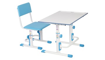 Растущий комплект мебели POLINI Kids Растущая парта-трансформер М1 и стул регулируемый L Белый-синий в Саратове