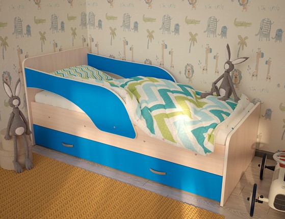 Кровать детская Максимка, корпус Млечный дуб, фасад Синий в Саратове - изображение