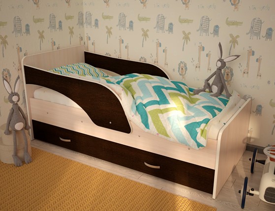 Детская кровать с бортиками Максимка, корпус Млечный дуб, фасад Венге в Энгельсе - изображение
