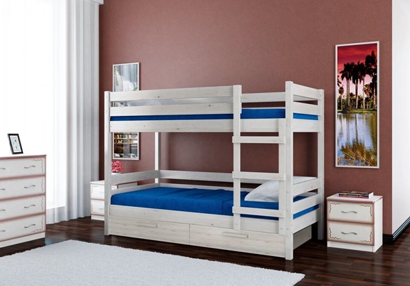 Кровать детская Джуниор двухъярусная с ящиками (Белый Античный) в Энгельсе - изображение
