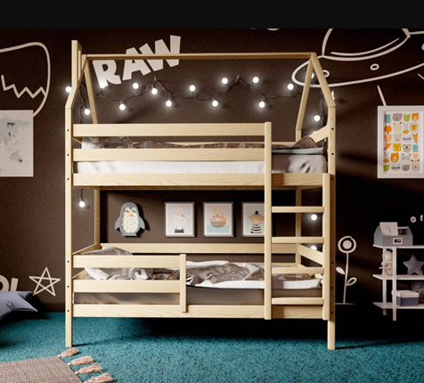 Детская 2-этажная кровать Домик, без покраски в Саратове - изображение