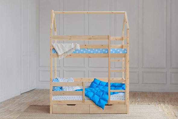 Детская двухэтажная кровать Домик с ящиками, без покраски в Энгельсе - изображение