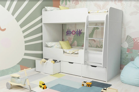 Детская 2-этажная кровать Малыш двойняшка 70х160, корпус Белое дерево, фасад Белое дерево в Энгельсе - изображение