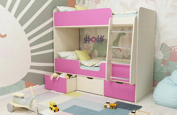 Двухэтажная детская кровать Малыш двойняшка 70х160, корпус Дуб молочный, фасад Розовый в Энгельсе