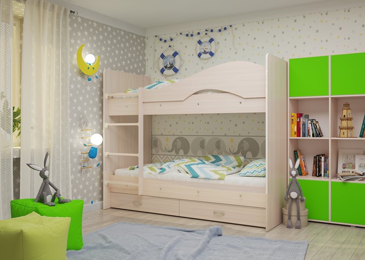Двухэтажная детская кровать Мая на щитах, цвет Млечный дуб в Энгельсе - изображение 2