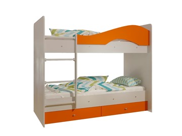 Кровать двухъярусная Мая с 2 ящиками на щитах, корпус Млечный дуб, фасад Оранжевый в Энгельсе - предосмотр 4