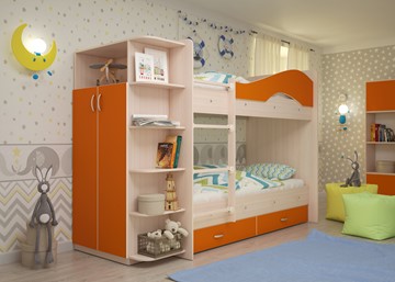 Кровать двухъярусная Мая с 2 ящиками на щитах, корпус Млечный дуб, фасад Оранжевый в Энгельсе - предосмотр 1