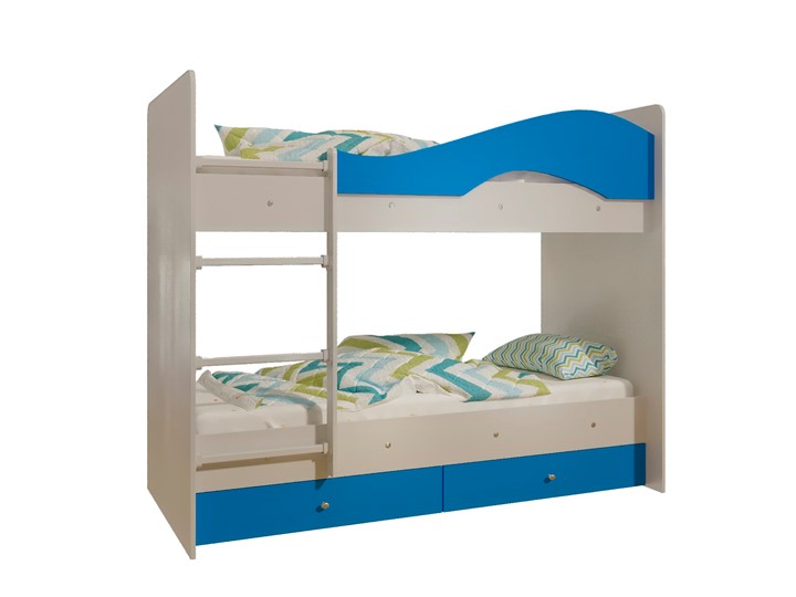 Детская 2-х ярусная кровать Мая с 2 ящиками на щитах, корпус Млечный дуб, фасад Синий в Саратове - изображение 4