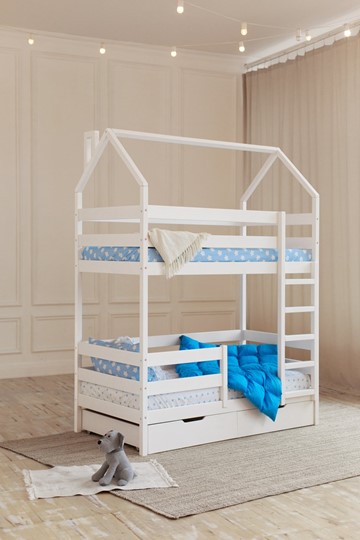 Двухэтажная детская кровать Домик с ящиками, цвет белый в Саратове - изображение 6