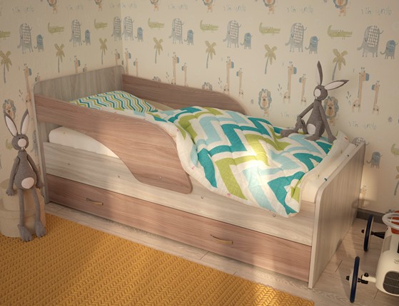 Детская кровать с ящиками Максимка, корпус Шимо светлый, фасад Шимо темный в Энгельсе - изображение