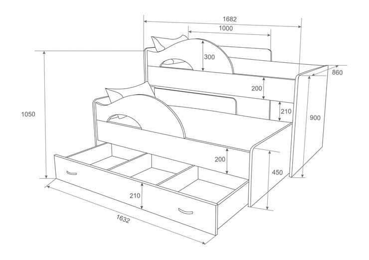 Двухэтажная детская кровать Радуга 1.6 с ящиком, корпус Млечный дуб, фасад Розовый в Саратове - изображение 2