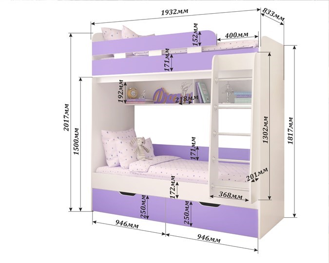 Двухэтажная кровать Юниор-5, каркас Дуб, фасад Розовый в Энгельсе - изображение 1