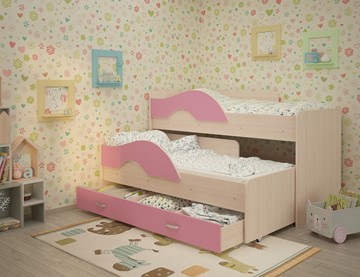 Двухэтажная детская кровать Радуга 1.6 с ящиком, корпус Млечный дуб, фасад Розовый в Саратове - предосмотр 1