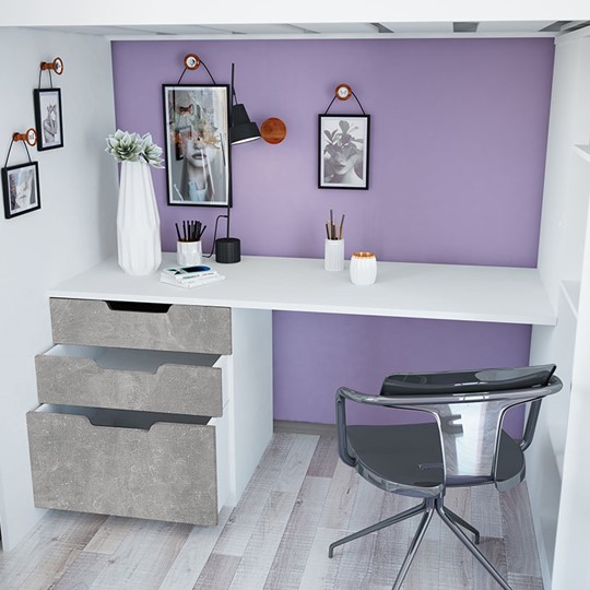 Кровать-чердак с письменным столом и шкафом POLINI Kids Simple Белый / Бетон в Энгельсе - изображение 6