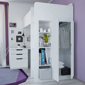 Кровать-чердак с письменным столом и шкафом POLINI Kids Simple Белый в Саратове - предосмотр 3