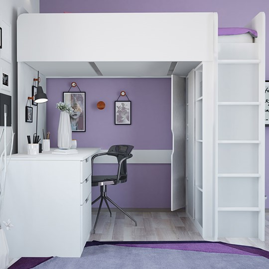 Кровать-чердак с письменным столом и шкафом POLINI Kids Simple Белый в Саратове - изображение 4