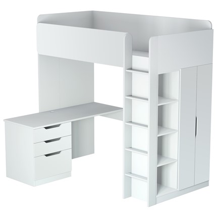 Кровать-чердак с письменным столом и шкафом POLINI Kids Simple Белый в Энгельсе - изображение