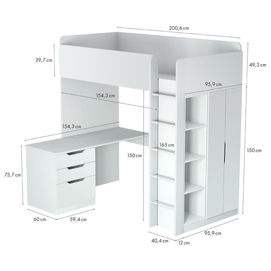 Кровать-чердак с письменным столом и шкафом POLINI Kids Simple Белый в Саратове - изображение 6