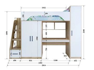 Детская кровать-чердак с шкафом Тея, каркас Винтерберг, фасад Амарант в Энгельсе - предосмотр 1