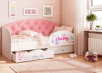 Кровать детская Эльза с бортиком, Розовый (латы) в Саратове