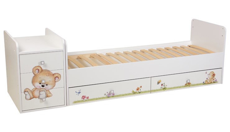 Детская кровать с комодом Фея 1100 Медвежонок Белый в Саратове - изображение 2