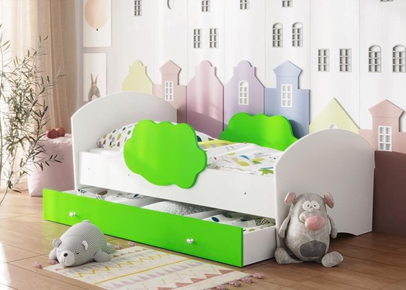 Детская кровать Тучка с ящиком, корпус Белый, фасад Лайм в Саратове - изображение