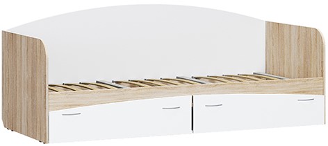 Кровать с ящиками Кр-01 с кроватным основанием ЛДСП Белый Снег / корпус Дуб Сонома Светлый в Саратове - изображение