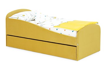 Детская кровать с ящиком Letmo горчичный (велюр) в Саратове